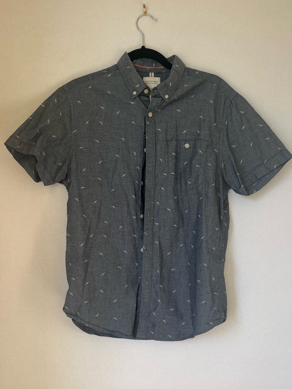 Cactus Short-Sleeve Button-Down Shirt in Charcoal with Tiny White Print